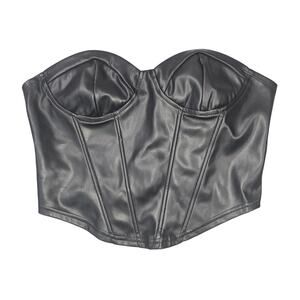 KBW Global Faux Leather Corset Women S/M Black Strapless Zip Back Bustier Top